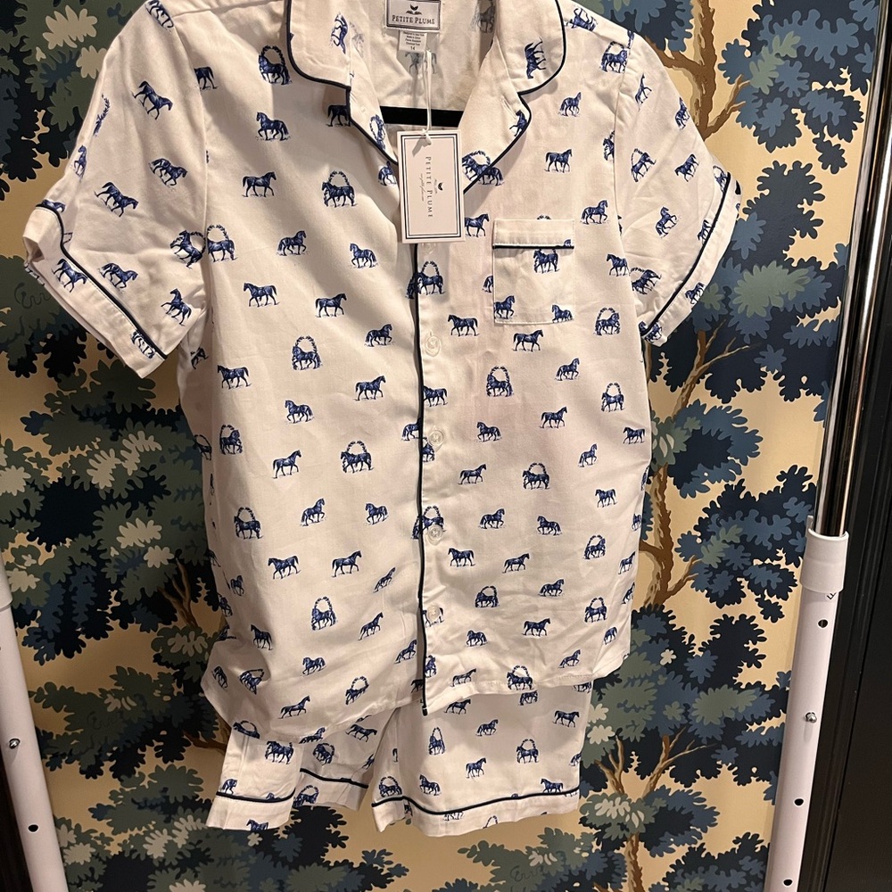White and Blue Horse Print Pajama Set